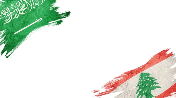 Bandiere dell'Arabia Saudita e del Libano su sfondo bianco — Foto Stock
